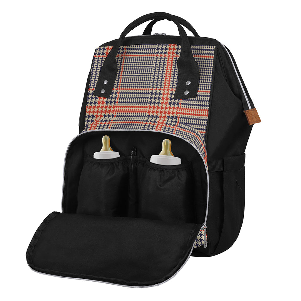 Blue Beige And Orange Glen Plaid Print Diaper Bag