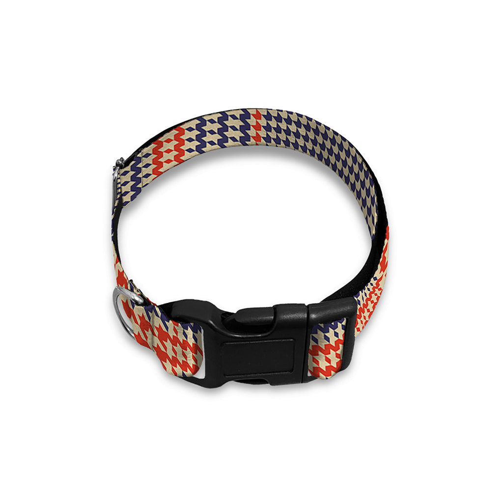 Blue Beige And Orange Glen Plaid Print Dog Collar