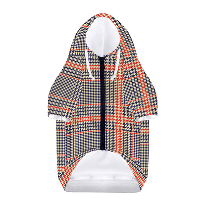 Blue Beige And Orange Glen Plaid Print Dog Zip Up Hoodie