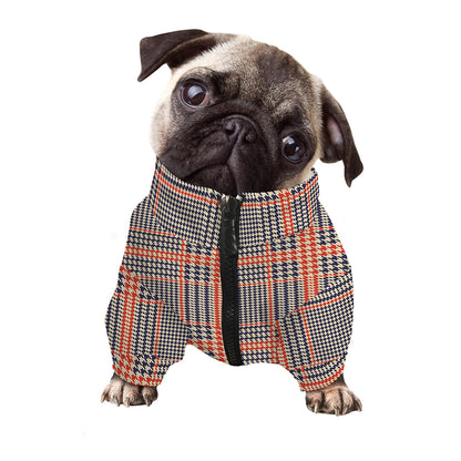 Blue Beige And Orange Glen Plaid Print Dog Zip Up Jacket