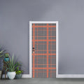 Blue Beige And Orange Glen Plaid Print Door Sticker