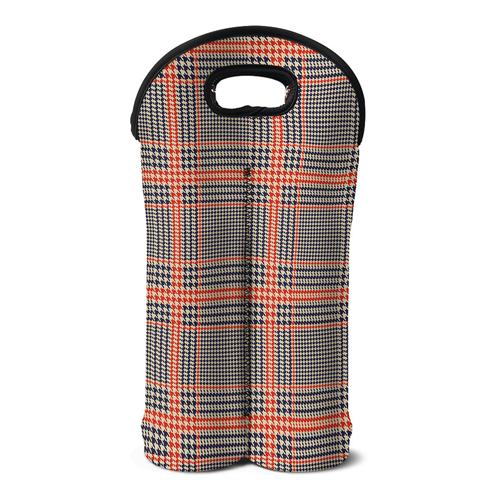 Blue Beige And Orange Glen Plaid Print Double Neoprene Wine Tote