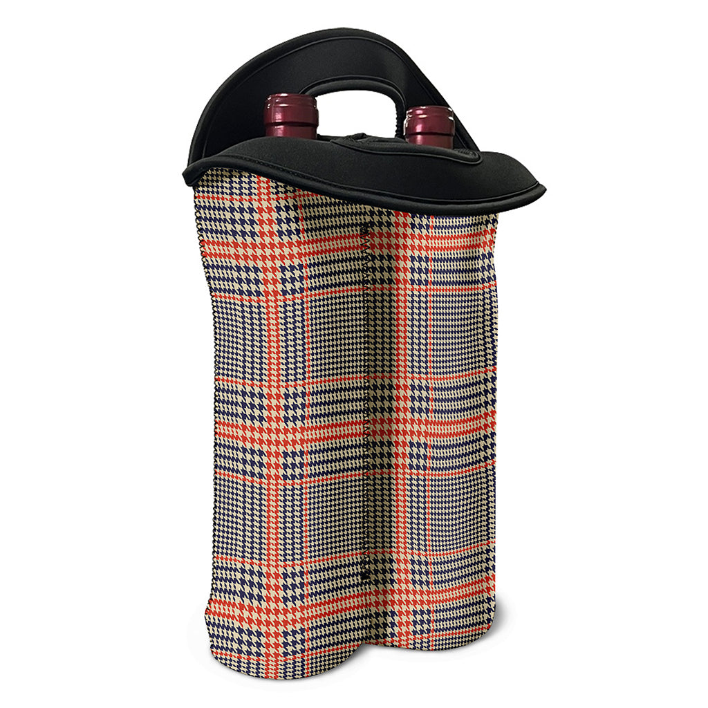 Blue Beige And Orange Glen Plaid Print Double Neoprene Wine Tote