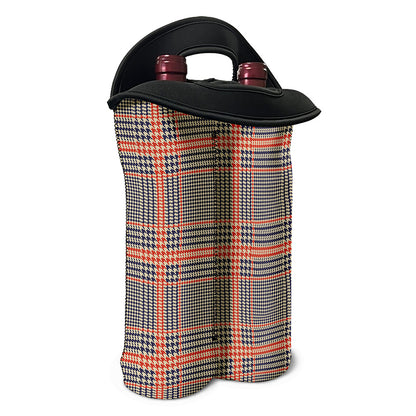 Blue Beige And Orange Glen Plaid Print Double Neoprene Wine Tote