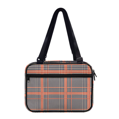 Blue Beige And Orange Glen Plaid Print Double Strap Bible Bag