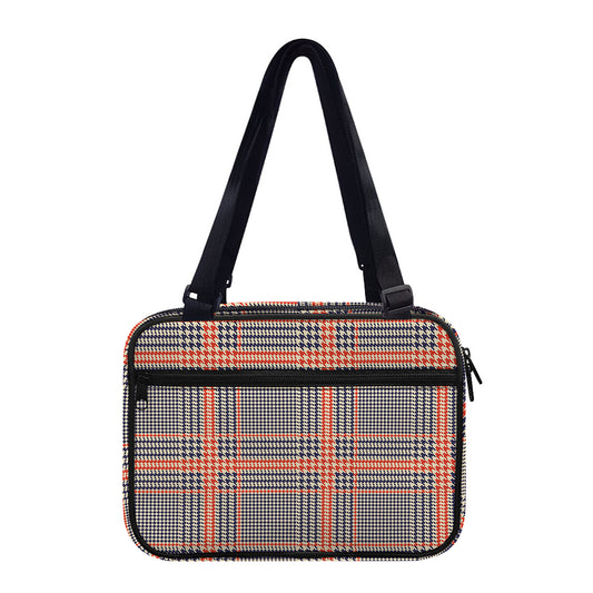 Blue Beige And Orange Glen Plaid Print Double Strap Bible Bag