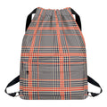Blue Beige And Orange Glen Plaid Print Drawstring Backpack