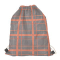Blue Beige And Orange Glen Plaid Print Drawstring Bag