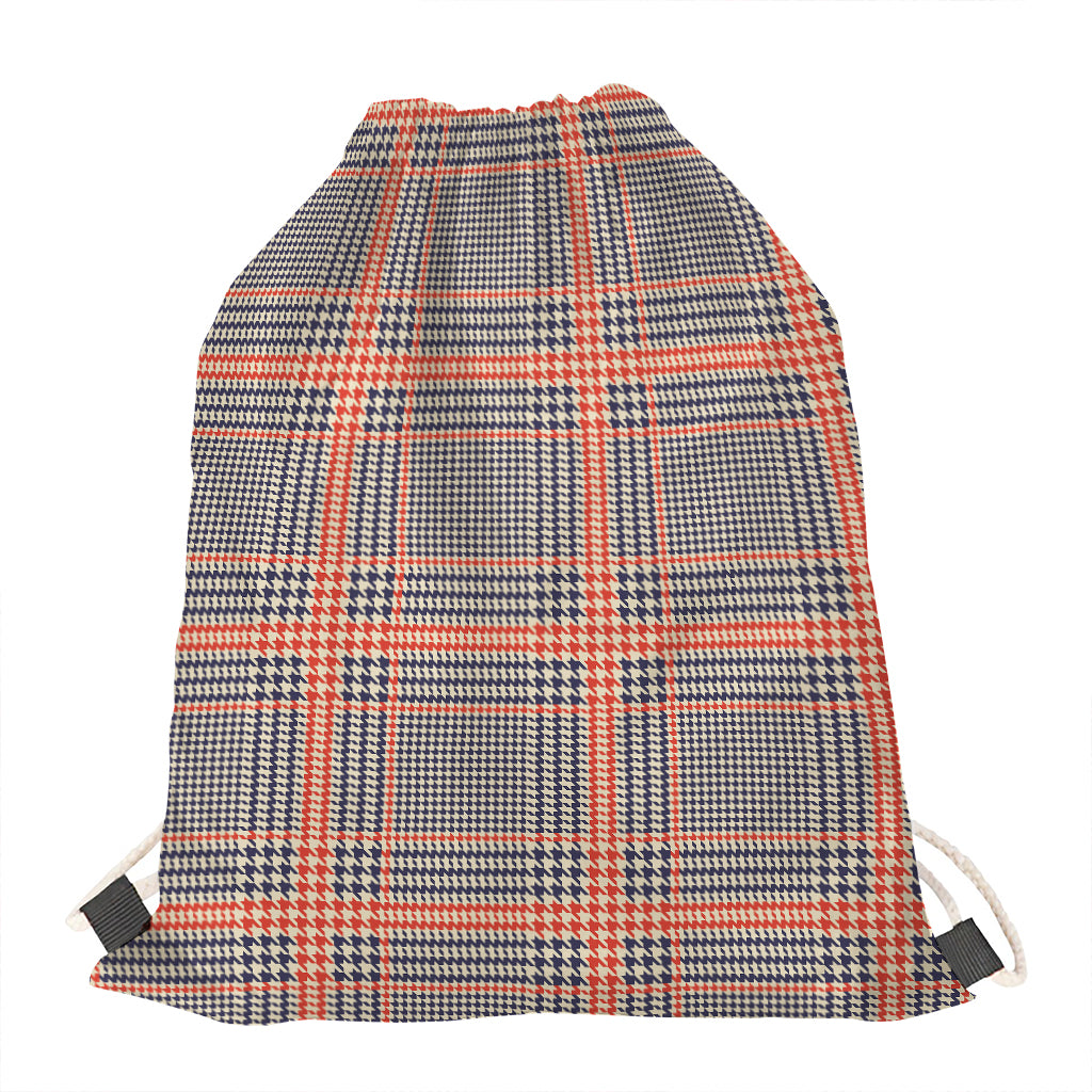 Blue Beige And Orange Glen Plaid Print Drawstring Bag