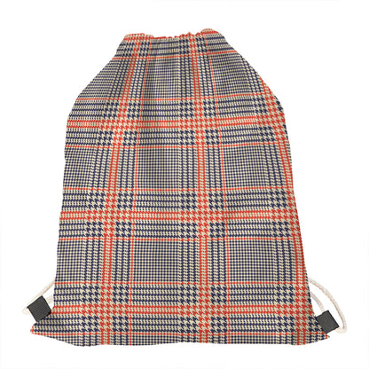 Blue Beige And Orange Glen Plaid Print Drawstring Bag