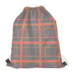 Blue Beige And Orange Glen Plaid Print Drawstring Bag