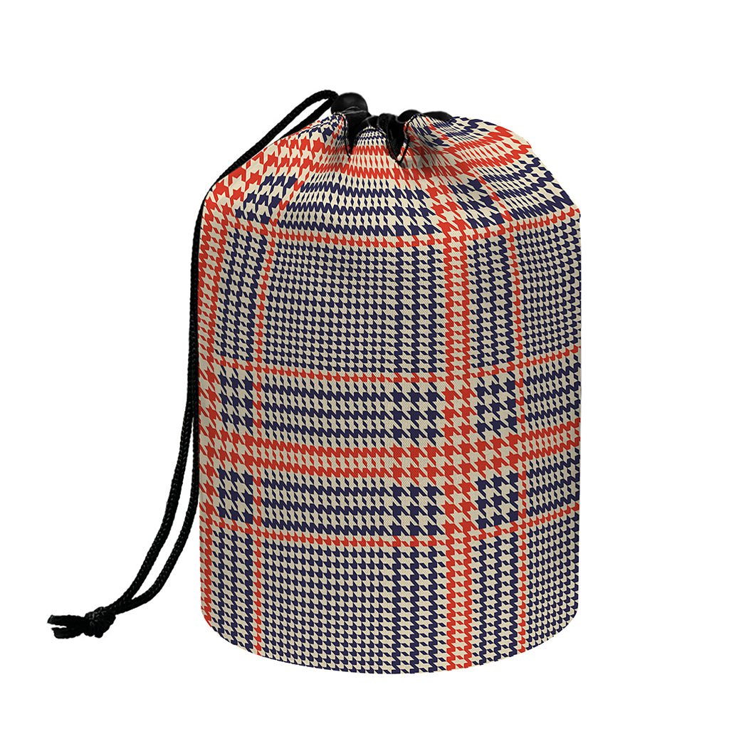 Blue Beige And Orange Glen Plaid Print Drawstring Makeup Bag