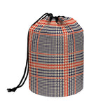 Blue Beige And Orange Glen Plaid Print Drawstring Makeup Bag