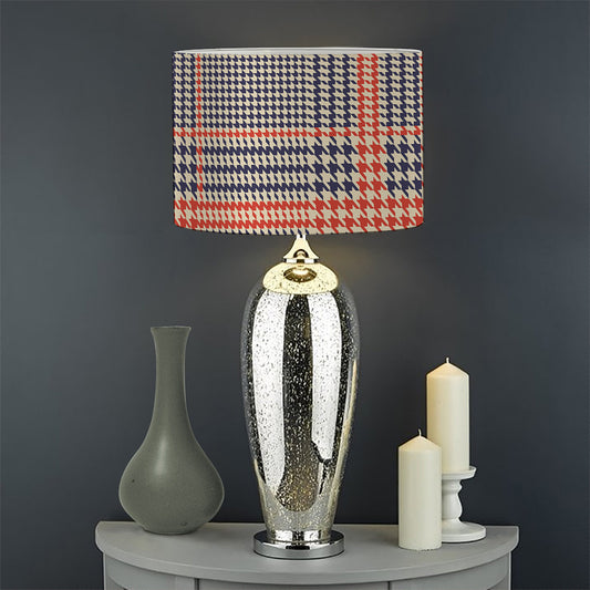 Blue Beige And Orange Glen Plaid Print Drum Lamp Shade