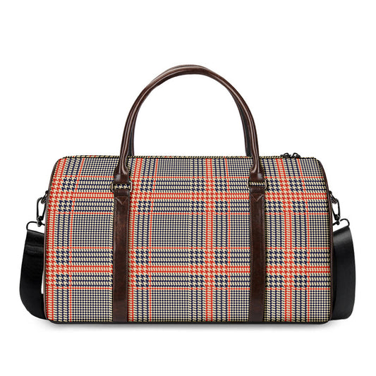Blue Beige And Orange Glen Plaid Print Duffle Bag