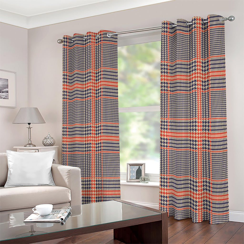 Blue Beige And Orange Glen Plaid Print Extra Wide Grommet Curtains