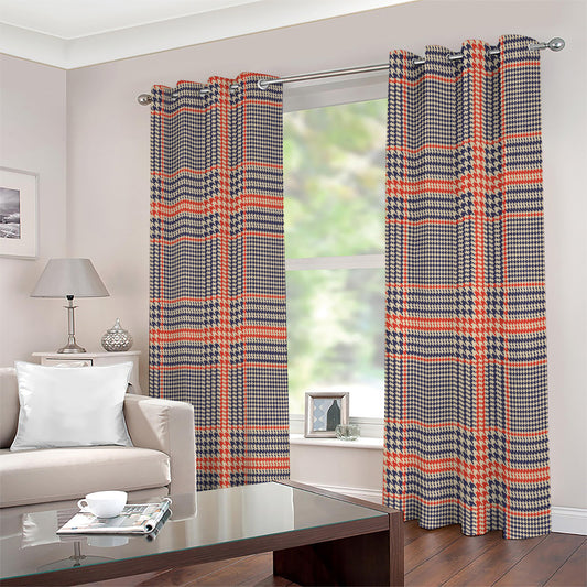 Blue Beige And Orange Glen Plaid Print Extra Wide Grommet Curtains