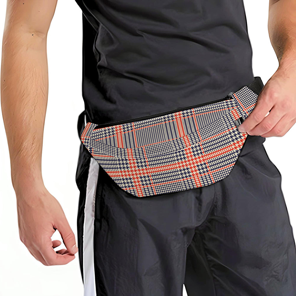 Blue Beige And Orange Glen Plaid Print Fanny Pack
