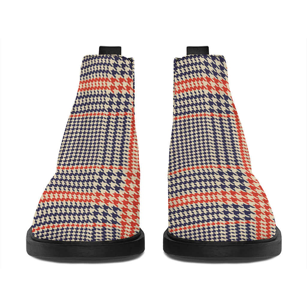 Blue Beige And Orange Glen Plaid Print Flat Ankle Boots