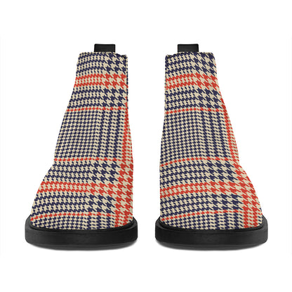 Blue Beige And Orange Glen Plaid Print Flat Ankle Boots