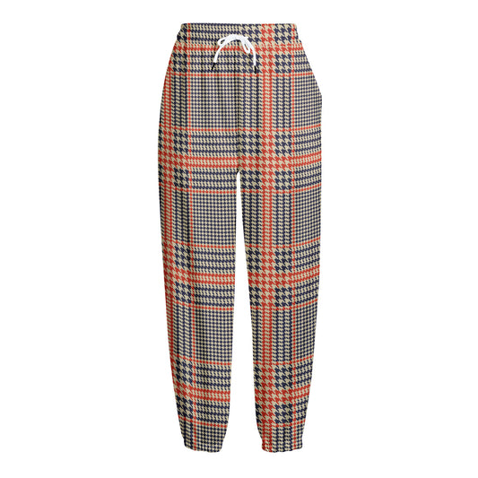 Blue Beige And Orange Glen Plaid Print Fleece Lined Knit Pants