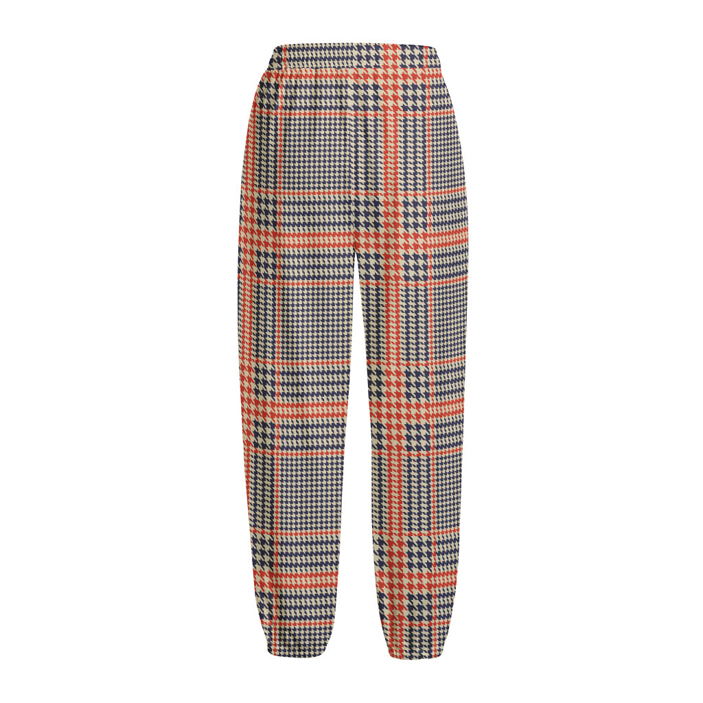 Blue Beige And Orange Glen Plaid Print Fleece Lined Knit Pants