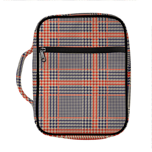 Blue Beige And Orange Glen Plaid Print Front Pocket Bible Bag
