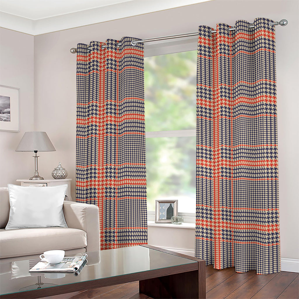 Blue Beige And Orange Glen Plaid Print Grommet Curtains