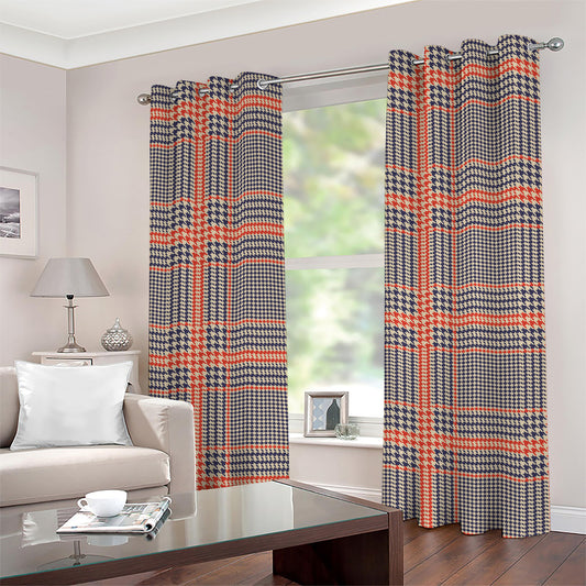 Blue Beige And Orange Glen Plaid Print Grommet Curtains