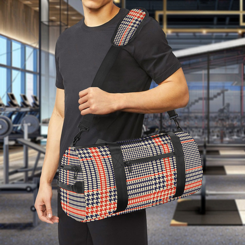 Blue Beige And Orange Glen Plaid Print Gym Bag