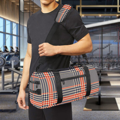 Blue Beige And Orange Glen Plaid Print Gym Bag