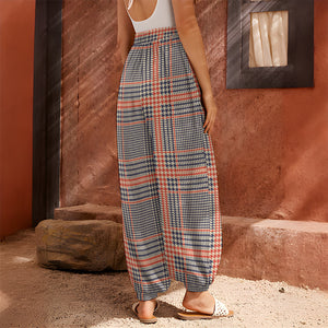 Blue Beige And Orange Glen Plaid Print Harem Pants