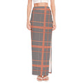 Blue Beige And Orange Glen Plaid Print High Slit Maxi Skirt