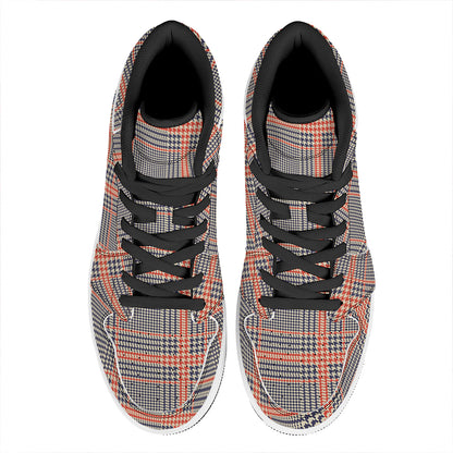 Blue Beige And Orange Glen Plaid Print High Top Leather Sneakers
