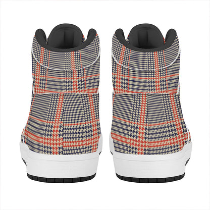Blue Beige And Orange Glen Plaid Print High Top Leather Sneakers