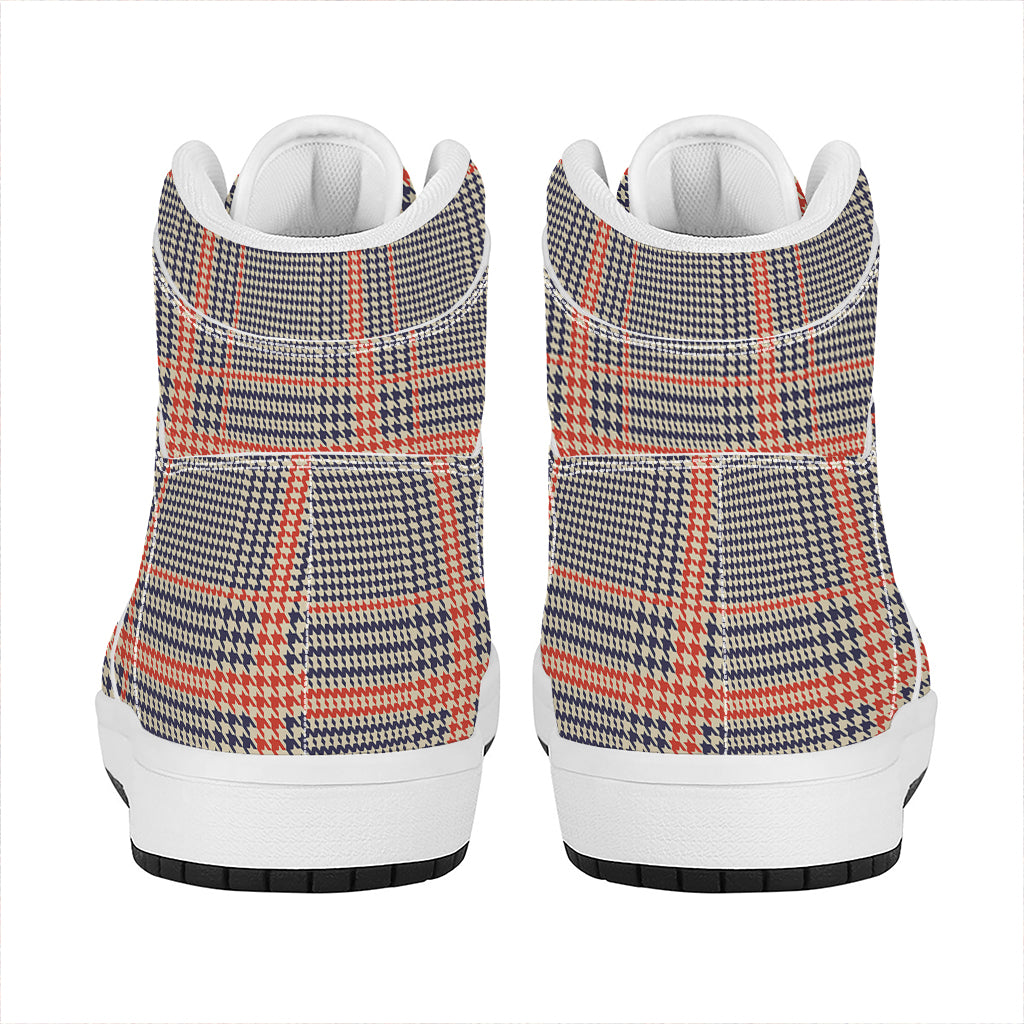 Blue Beige And Orange Glen Plaid Print High Top Leather Sneakers
