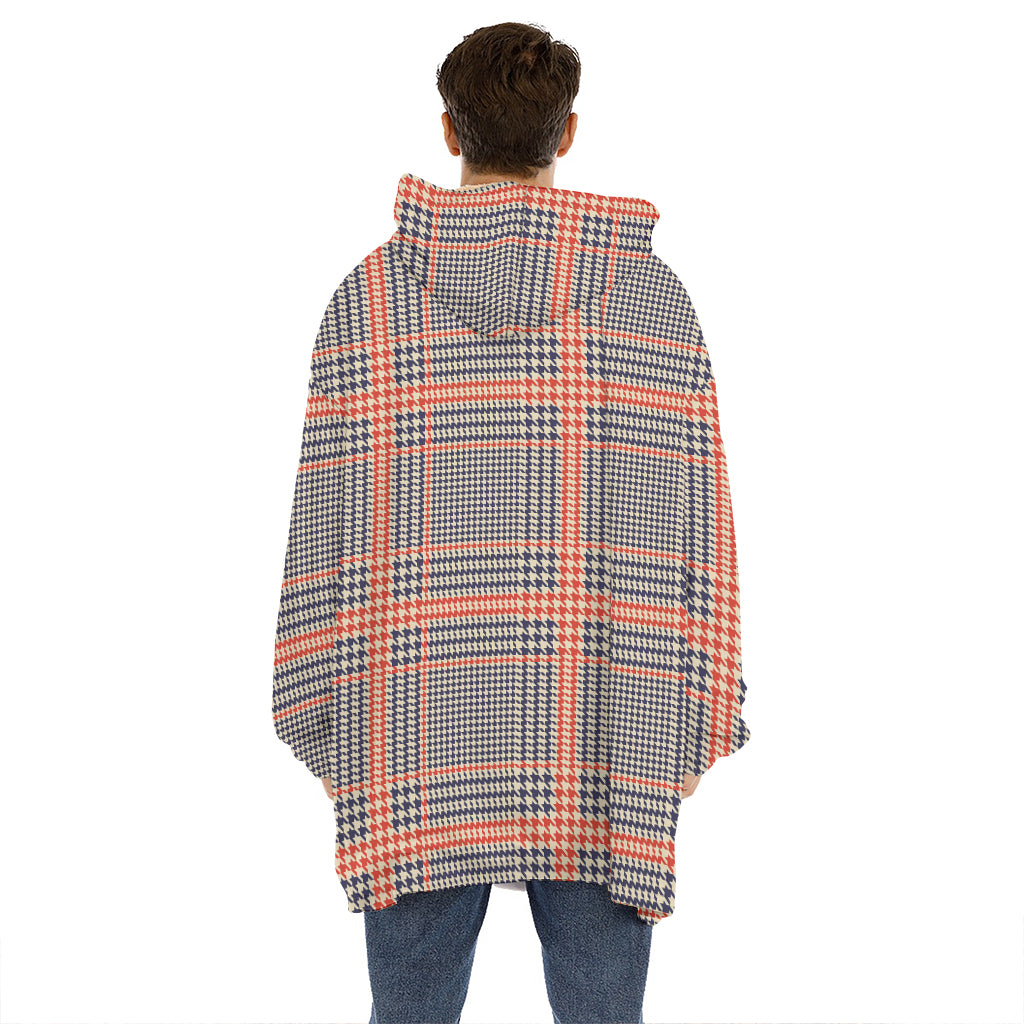 Blue Beige And Orange Glen Plaid Print Hoodie Blanket