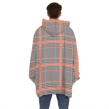 Blue Beige And Orange Glen Plaid Print Hoodie Blanket