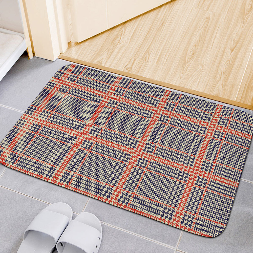 Blue Beige And Orange Glen Plaid Print Indoor Door Mat