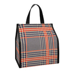 Blue Beige And Orange Glen Plaid Print Insulated Lunch Tote