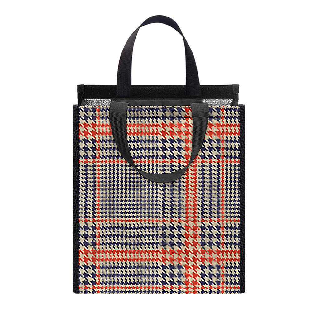 Blue Beige And Orange Glen Plaid Print Insulated Lunch Tote