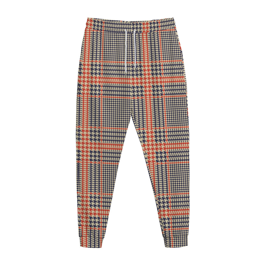 Blue Beige And Orange Glen Plaid Print Jogger Pants