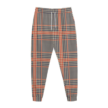 Blue Beige And Orange Glen Plaid Print Jogger Pants