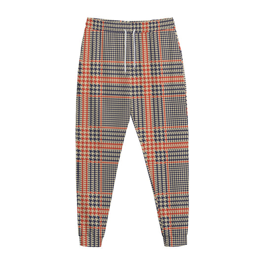 Blue Beige And Orange Glen Plaid Print Jogger Pants