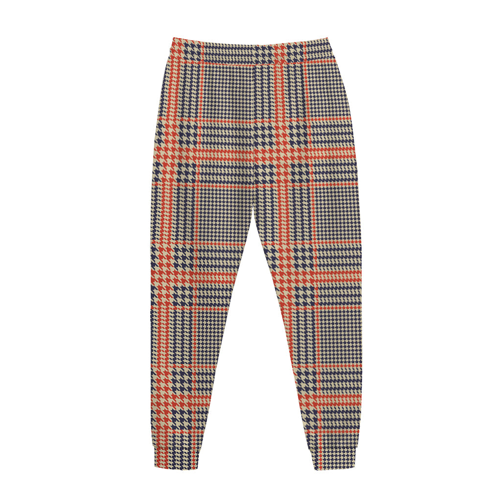 Blue Beige And Orange Glen Plaid Print Jogger Pants