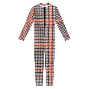 Blue Beige And Orange Glen Plaid Print Jumpsuit