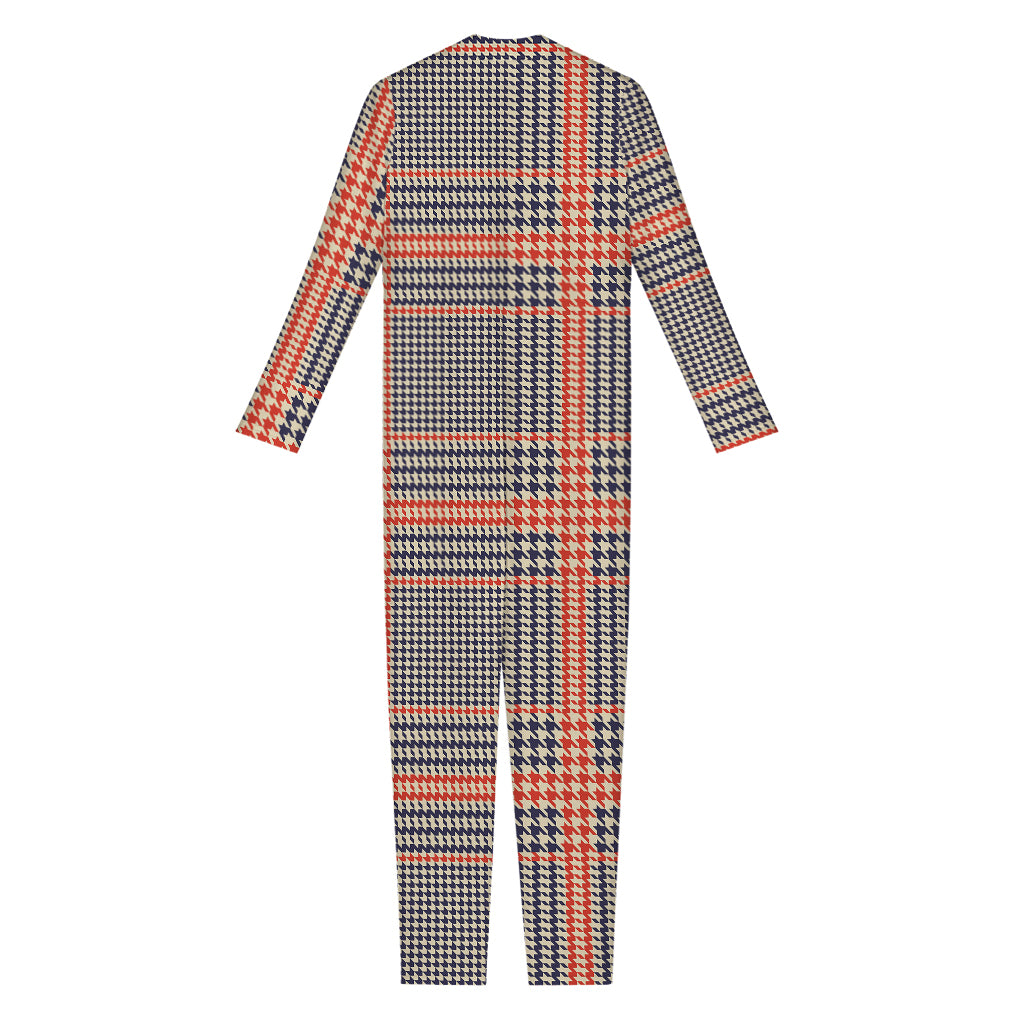 Blue Beige And Orange Glen Plaid Print Jumpsuit