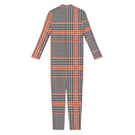 Blue Beige And Orange Glen Plaid Print Jumpsuit