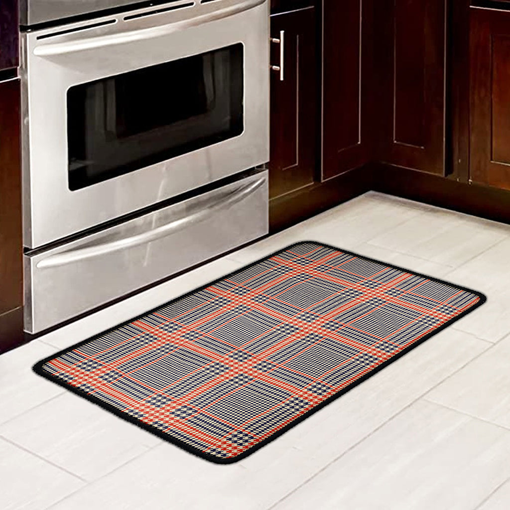 Blue Beige And Orange Glen Plaid Print Kitchen Mat