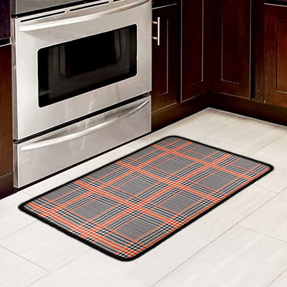 Blue Beige And Orange Glen Plaid Print Kitchen Mat